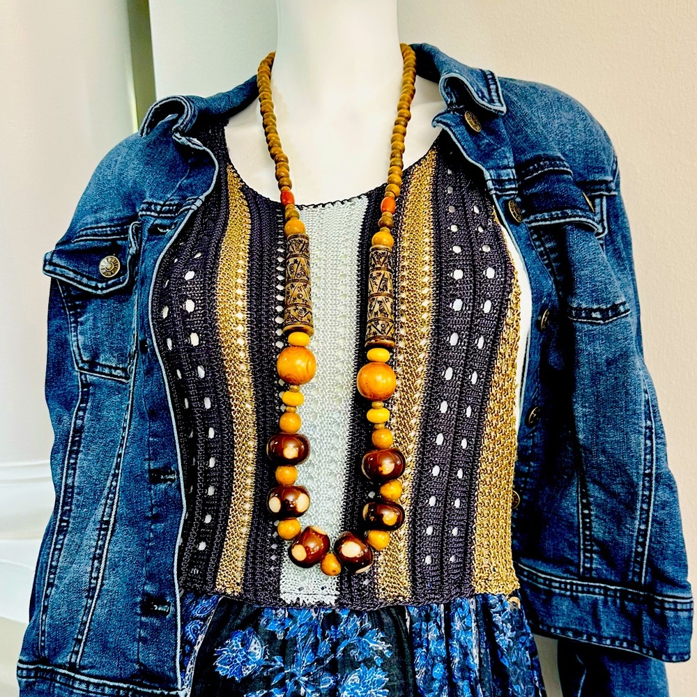 Chicos wooden fall, color, statement, necklace, unique